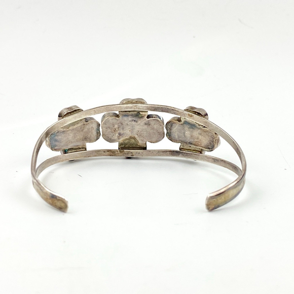 Old Pawn Zuni Flower Inlay Bracelet Turquoise Sterling Silver Cuff Native - Picture 4 of 5